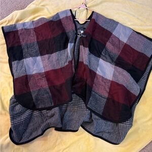 Marc New York Plaid Poncho in Red and Black